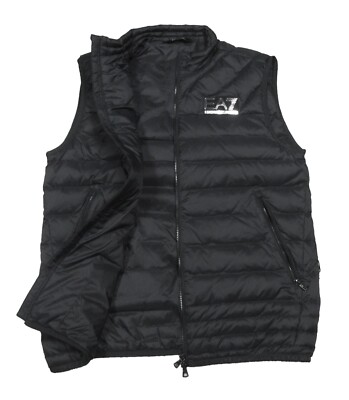 EA7 Emporio Armani Men's Black Quilted Puffer Down Waistcoat Full Zip Vest $345