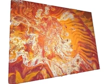 Fire Blast Orange Red &White Original Abstract 11x13 Paint Pour Canvas Dayton OH