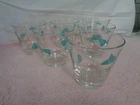 6 Vtg Federal Amoeba Atomic Boomerang Turquoise 8oz Old Fashions Glasses - b