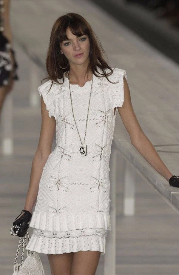 CHANEL RUNWAY SEXY ICONIC CROCHET WHITE MINI DRESS FR 38