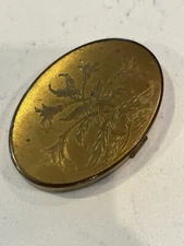 Elgin American Beauty Powder Compact Floral Gold 1950 Vintage Mirror