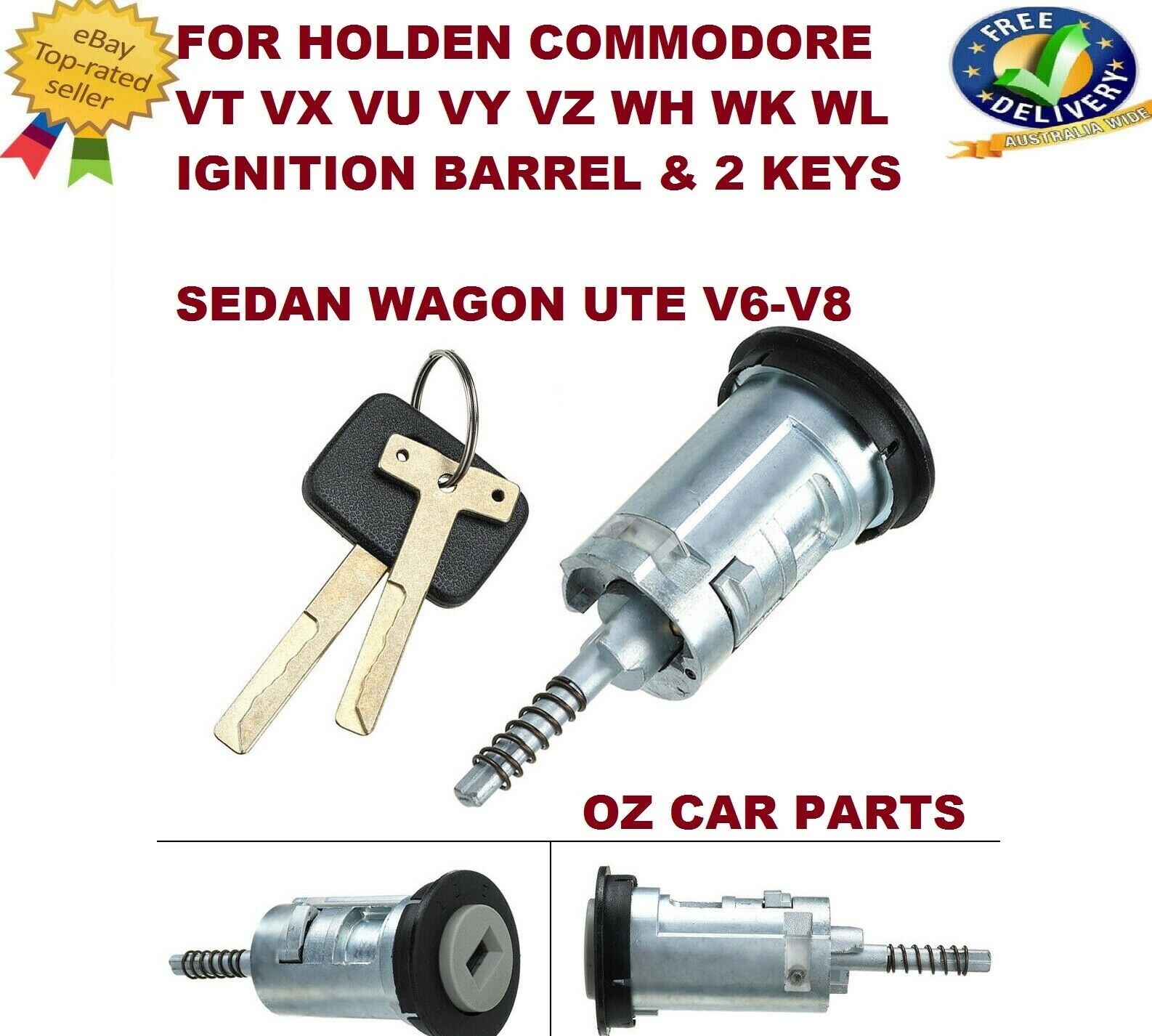 HOLDEN COMMODORE VT VX VU VY VZ WH WK WL IGNITION BARREL & 2 KEYS 1997