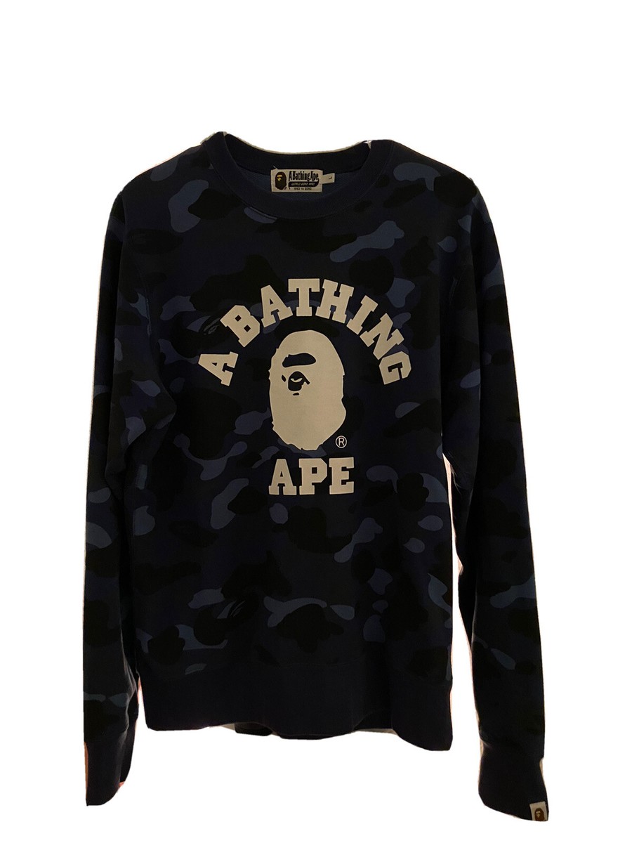 A Bathing Ape Camo College Crewneck Sweater - Blue Camo - Sz L | eBay