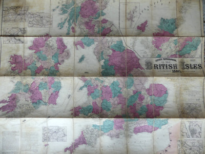 1866 Lloyds topographische Karte der British Isles Railway & Irland Leinenrücken