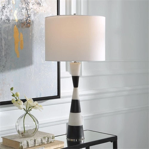 Uttermost Bandeau Contemporary Rice Stone and Resin Table Lamp in Black/White - Picture 2 of 7