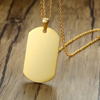Gold Stainless steel Army Dog Tag Pendant Necklace Chain 18inch Charms  Women Men