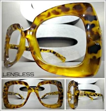 Oversize Exaggerated RETRO Large Leopard Lensless Eye Glasses Frame Only NO Lens