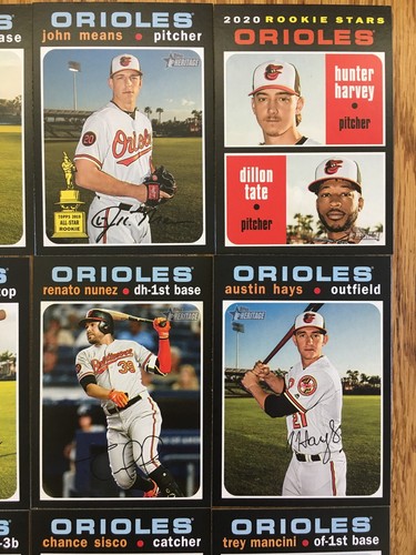 2020 Topps Heritage BALTIMORE ORIOLES TEAM SET - Dillon Tate RC John Means Etc - Picture 2 of 5