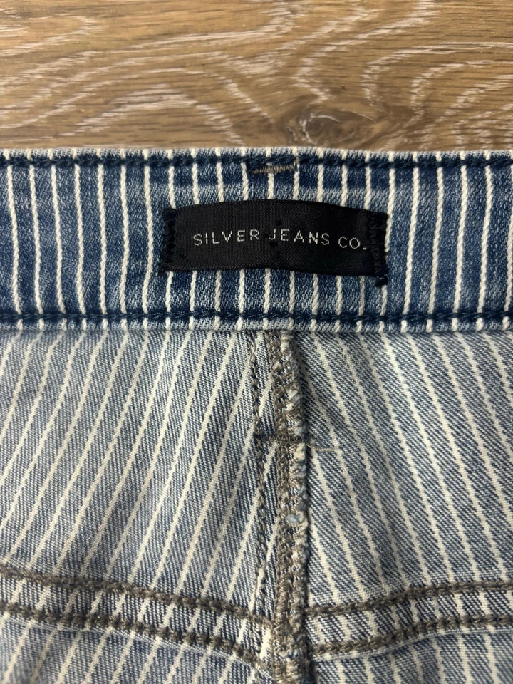 Pantalones Cortos Boyfriend Plateados Jeans Talla 20 Azul Rayas Denim Elastizados Costero Verano Foto 2 de 4