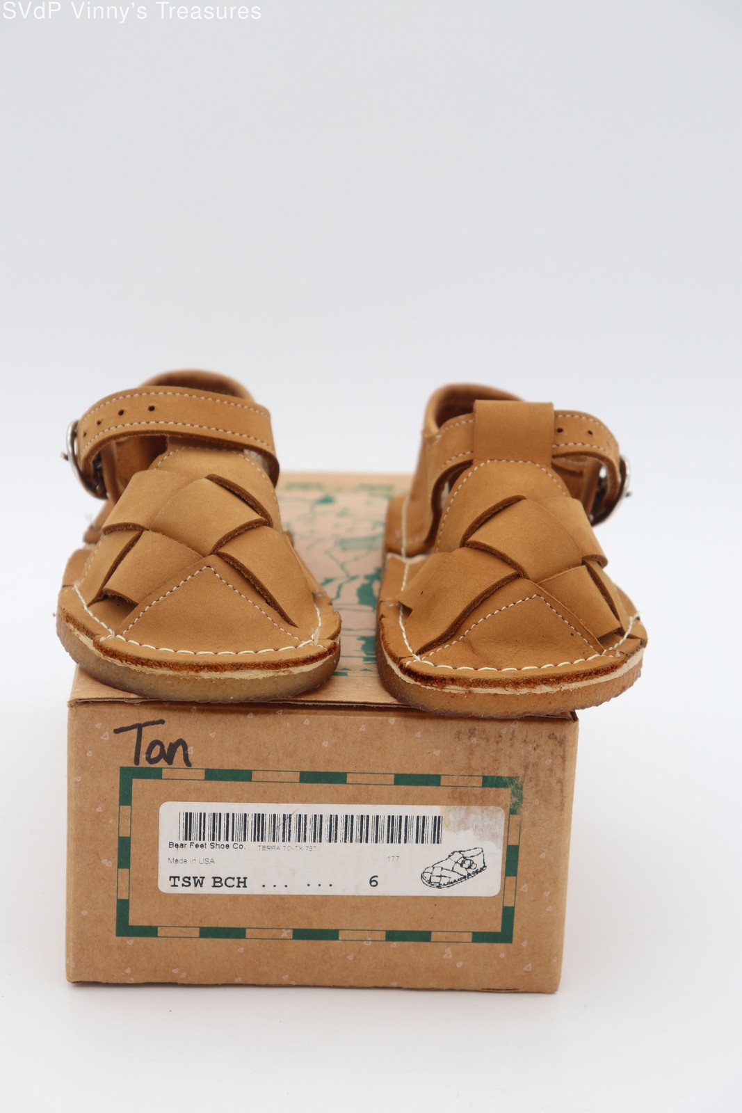 Bear Feet Kids Leather Sandals Size 6 Tan Fisherman Style NIB USA Made
