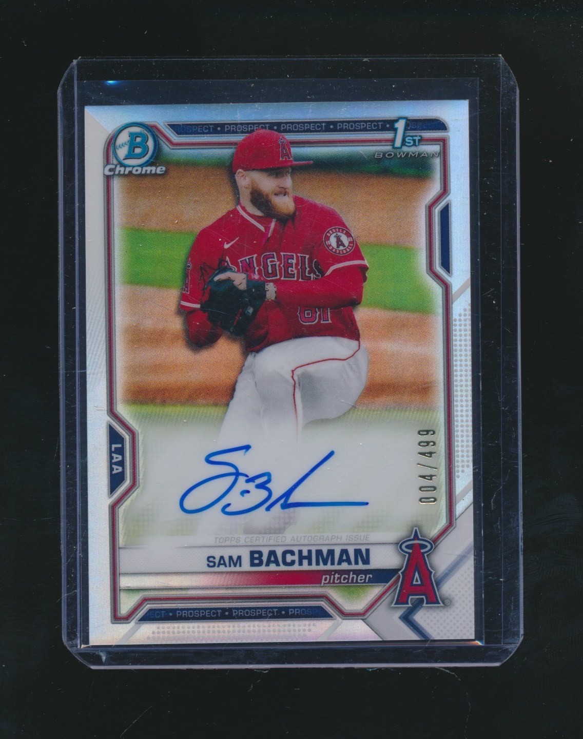 SAM BACHMAN 2021 BOWMAN CHROME 1ST REFRACTOR RC AUTO PARALLEL 004/499 #CDA-SB