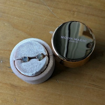 Moon Magic Rose Gold Plated Stud Earrings Gray Labradorite Stone Prong Studs