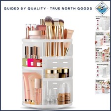 Stylish White Makeup Organizer with 360 Rotation  Generous Storage for Vanity