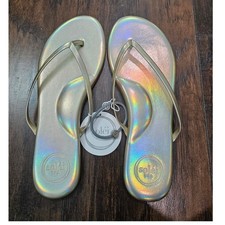 New Revolve Size 6 Solei Sole Flip Flop Vegan Leather Metallic Gold
