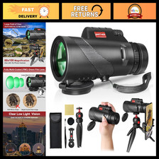 High-Powered 80x100 Monocular Telescope for Smartphones, Tripod Adapter, Low L