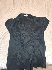 Charlotte Russe Black Low Cut Button Up Blouse Size MEDIUM
