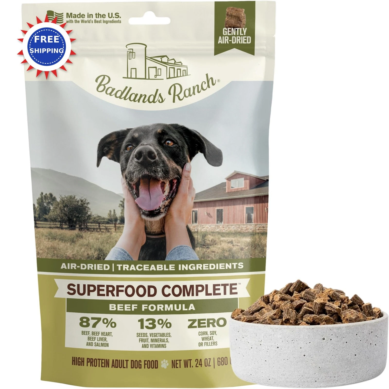 Beef Dog Food High Protein with Superfoods 24 oz BADLANDS RANCH Katherine Heigl