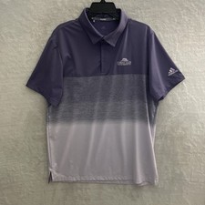 Adidas Mens Polo Shirt Purple Stripe Large Polyester Short Sleeve Collar Golf