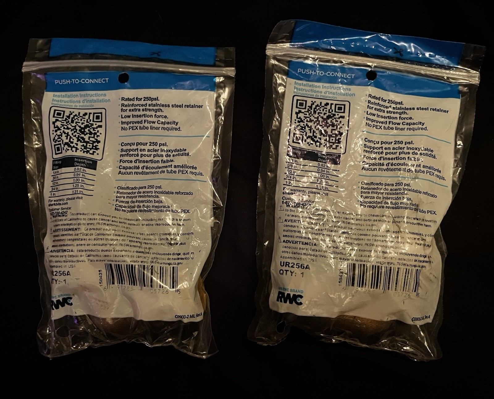 TWO New SharkBite Max 3/4 Inch Push to Connect Brass 90 Degree Elbow Fittings