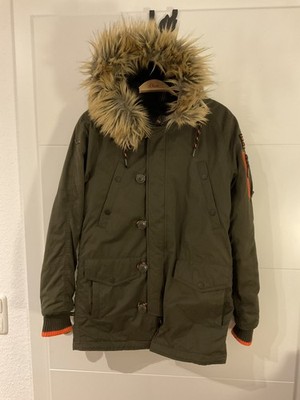 SUPERDRY Herren Parka Fell Kapuze Gr. S Khaki Grün Winterjacke Anorak Jacke