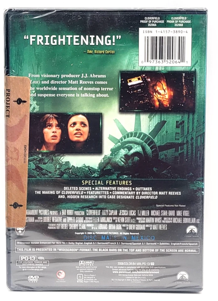 Cloverfield [2008] (DVD,2017,Widescreen) Lizzy Caplan FACTORY SEALED NEW - Image 2 of 2