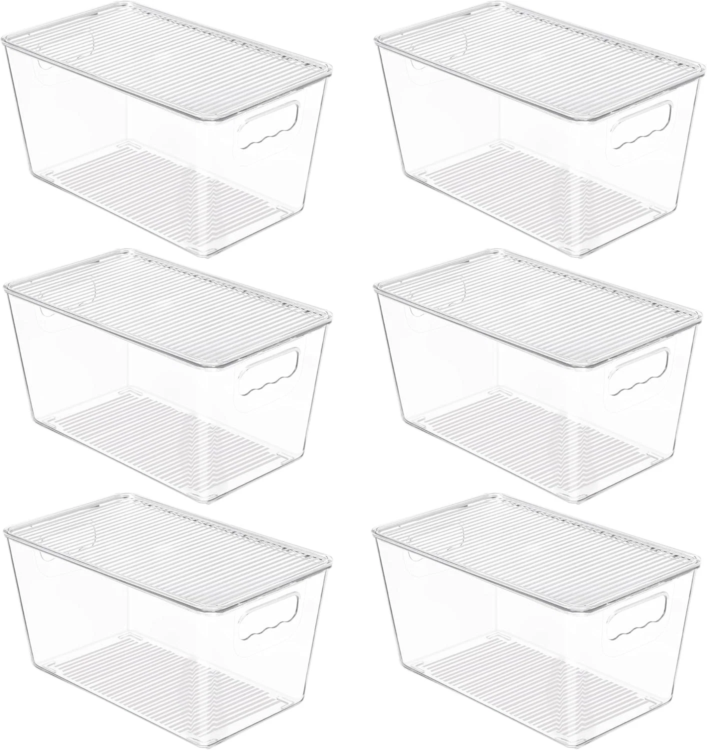 6 Pack Clear Stackable Storage Bins W/ Lids Medium Plastic Containers W/ Handle