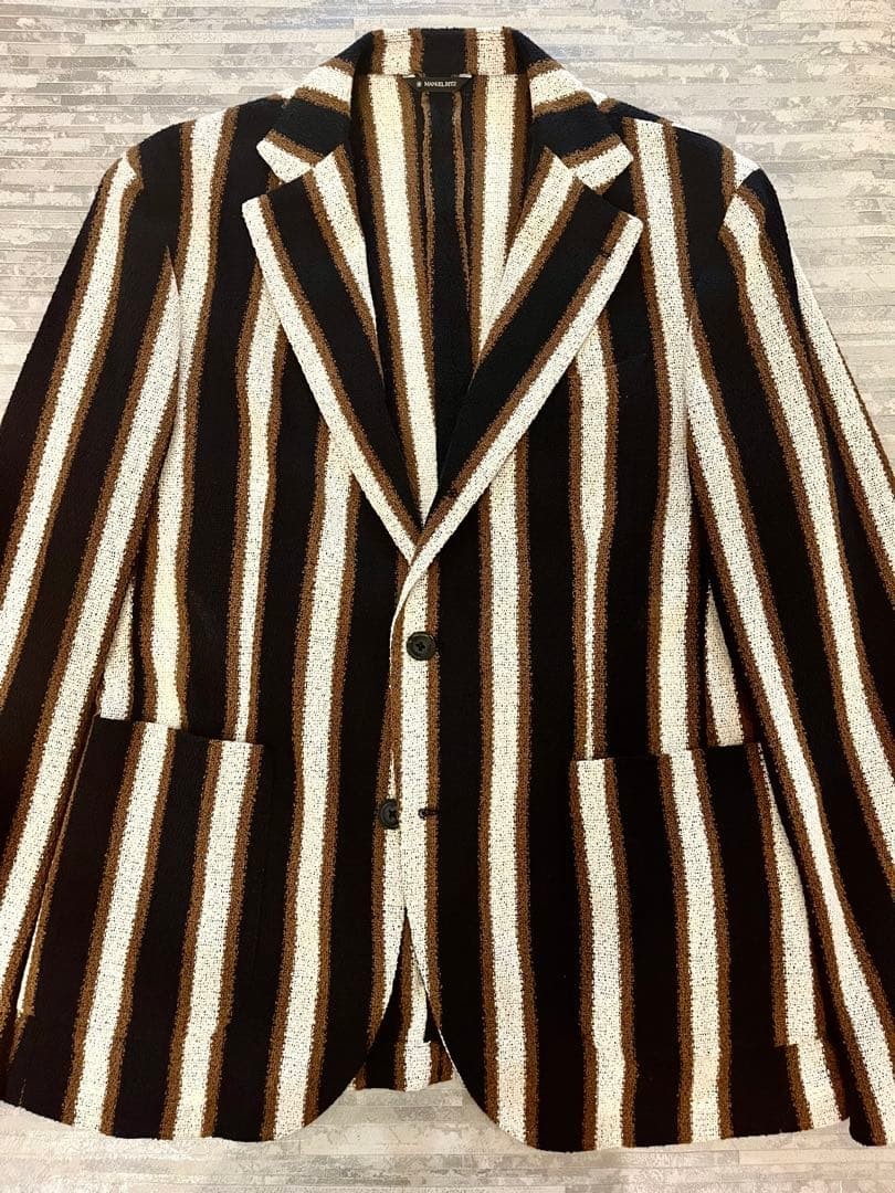 MANUEL RITZ Striped Tailored Jacket Brown White Navy Size M | eBay