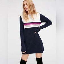 Free People Women's Colorblock Stripe Knit Mini Sweater Dress