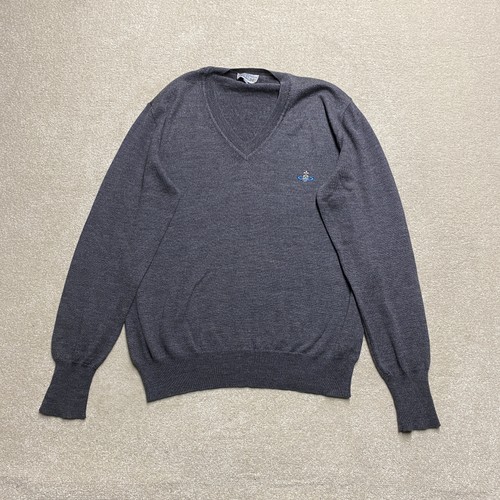 Vivienne Westwood Man, Vivienne Westwood Man Pullover Herren mittelgrau Wolle V-Ausschnitt Strick Made in Italy
