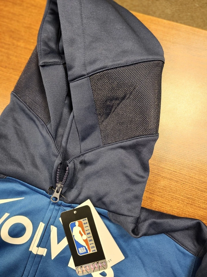 МОЛОДЕЖЬ NIKE ТЕМНО-СИНИЙ MINNESOTA TIMBERWOLVES ПОДЛИННЫЙ НА СУДЕ SHOWTIME ПОЛНЫЙ МОЛНИИ - Изображение 4 из 4