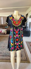 Vintage Womens Mexican Embroidery Tunic Dress Med