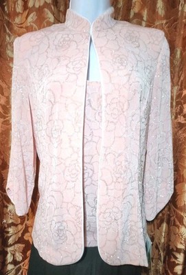 Alex Evenings Pink Floral Sequin Jacket & Tank Top Set Size S Women