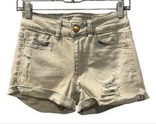 American Eagle Super Stretch Hi Rise Shortie Denim Jean Shorts Size 2 Distressed