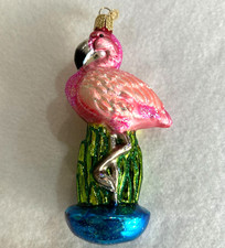 Old World Christmas Blown Glass Wading Pink Flamingo Ornament 2002