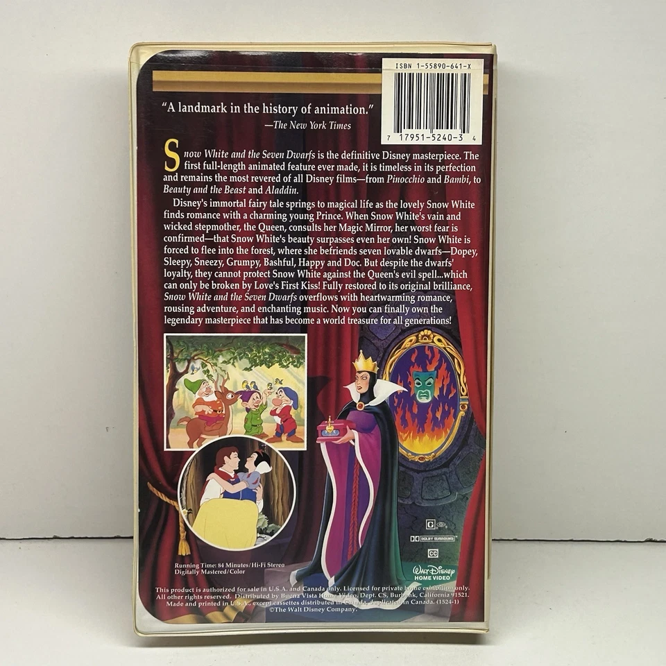 Snow White & Seven Dwarfs VHS Disney Video Tape Masterpiece Movie VTG Clamshell - Image 2 of 4