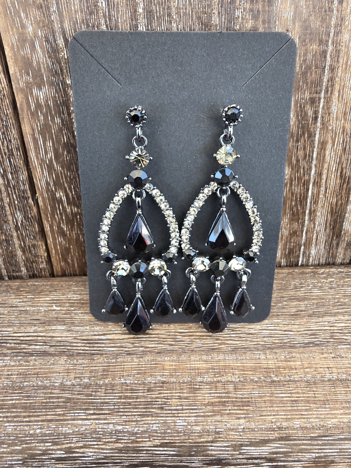 dramatic black  rhinestone earrings. - image 2