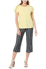 Antthony Women's 2pc Top & Printed Pant Set Black Multi Stripe