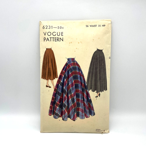 Vtg Vogue Skirt Pattern 6231 3 lengths Waist 26 Hip 35 Instructions 1948 HTF