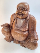 12" Wooden Meditating Buddha Statue Hand Carved Sculpture Figurine Wood F4 