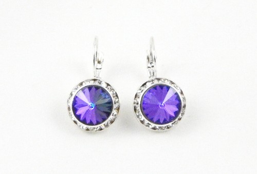 PENDIENTES TRASEROS DE ELEMENTOS DE CRISTAL AUSTRIACOS - 12 MM - HELIOTROPO - SIL.PTL. PALANCA-MEDI - Imagen 3 de 6