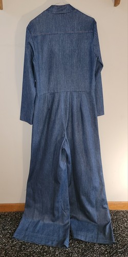Vintage Homemade Polyester Jumpsuit Denim Look Zipper Hippie 70's Costume Long - Picture 8 of 12