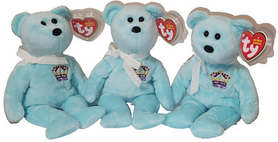 Ty Beanie Baby Set Queen Elizabeth II Bears (3 Versions)(UK Exclusive) NEW MWMTs