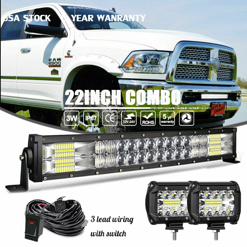 22 in LED Light Bar Spot Flood Combo+ 2x 4