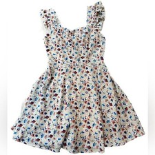 Floral Skater Dress Sleeveless Ruffle Straps Size Small