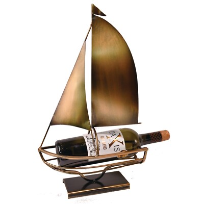 MEATAL SAILBOAT WINE HOLDER 17.7''HWine Bottle Holder Rack Sculpture Stand