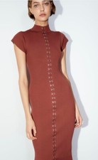 Zara Midi Bodycon Knit Dress Hook & Eye Front New Marsala Red-Brown Size Medium