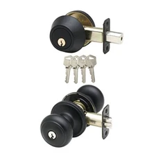 Colonial Door Knob Keyed Alike with Deadbolt Combination, Black