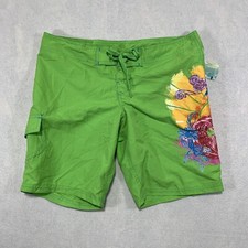 Kanu Surf Board Shorts Mens Small Green Drawstring Closure Beach Graphic