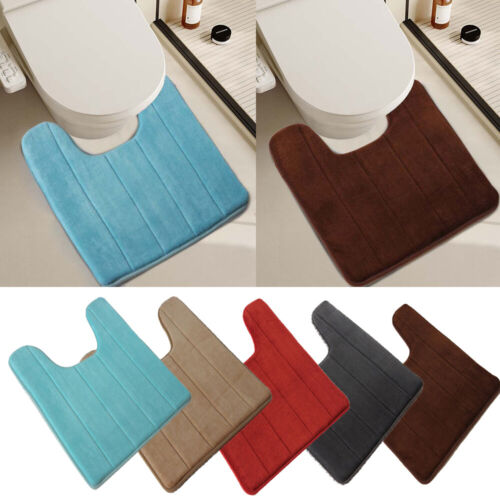 Bathroom Anti-slip Mat Coral Fleece Toilet Mat U-Shaped Water Absorbent Rugs - Picture 1 of 22