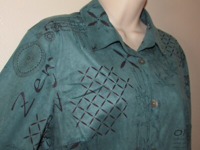R.E.D. Wear Woman's S Top Green Button Up NWT QVC Zen Om Meditate Oversized 